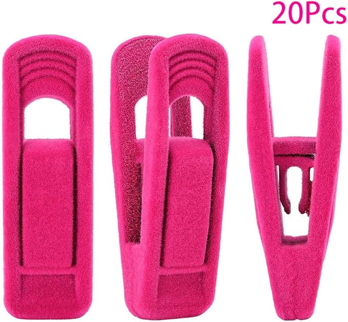 RUNAAJA Velvet Hangers Clips Pants Hangers Clips Flocked Hanger Clips Hanger Plastic Thicken Clothes Pants Pants Clip for Thin Velvet Clothes Suit Socks Hangers (Rose Red*20)