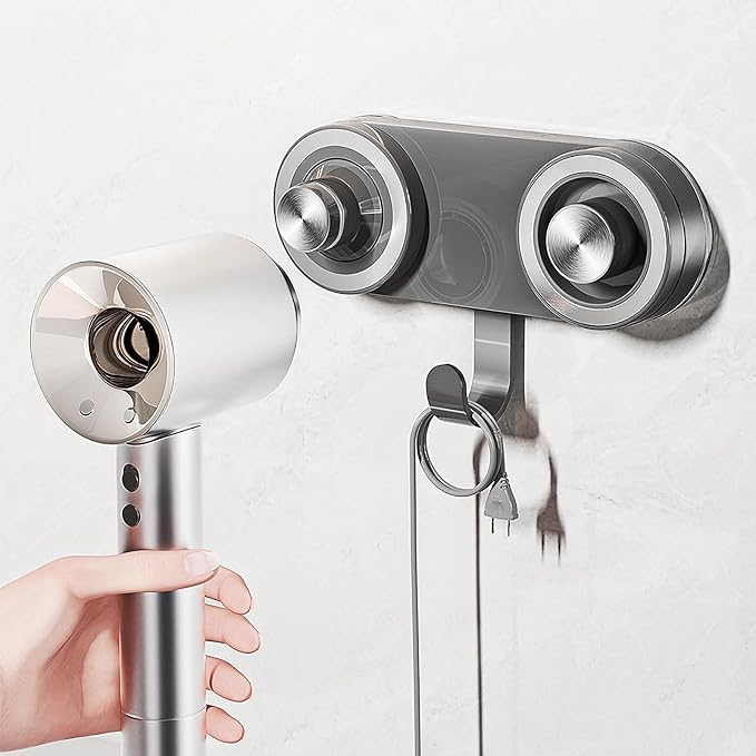 Magnetic Hair Dryer Holder – Punch-Free Suction Cup Wall Mount for Dyson & Laifen, with Cord Organizer & Non-Slip Design, Space-Saving Blow Dryer Rack for Styling Tools Accessories