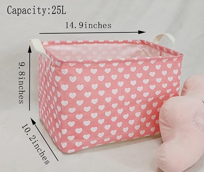 Girls Storage Basket Pink Valentine's Day Gifts Basket Waterproof Organizer Nursery Bins Toy Box for Organizing Home/Dorm/Kitchen/Pet/Office/Closet/Shelf/Room Decor