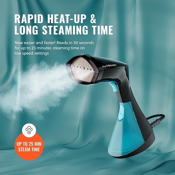 PurSteam Handheld Garment Steamer for Clothes – Powerful Wrinkle Remover with 3 Steam Settings, Large Removable Water Tank, and Fast Heat-Up – Portable Fabric Steamer for Home & Travel (Pack of 2)