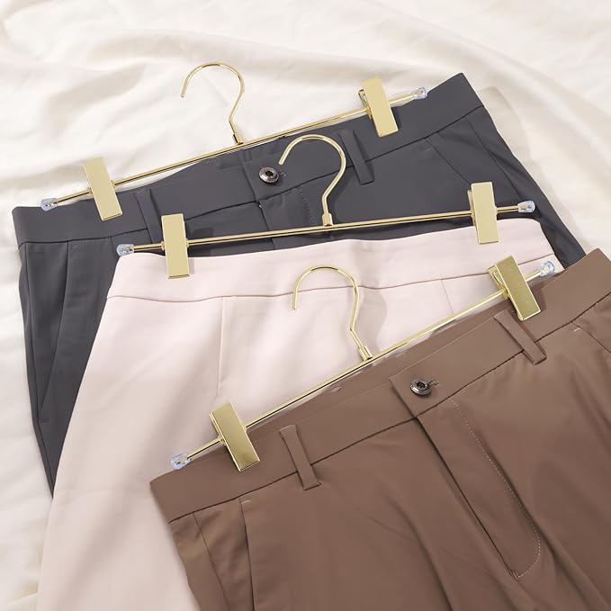 9-Pack Gold Pants Hanger, Adjustable Women's Skirt Hanger, Jeans Hanger Pants Hanger, Heavy Duty Space Saving Shorts Hanger ，uitable for Jeans, Shorts, Underwear, Sports Bras