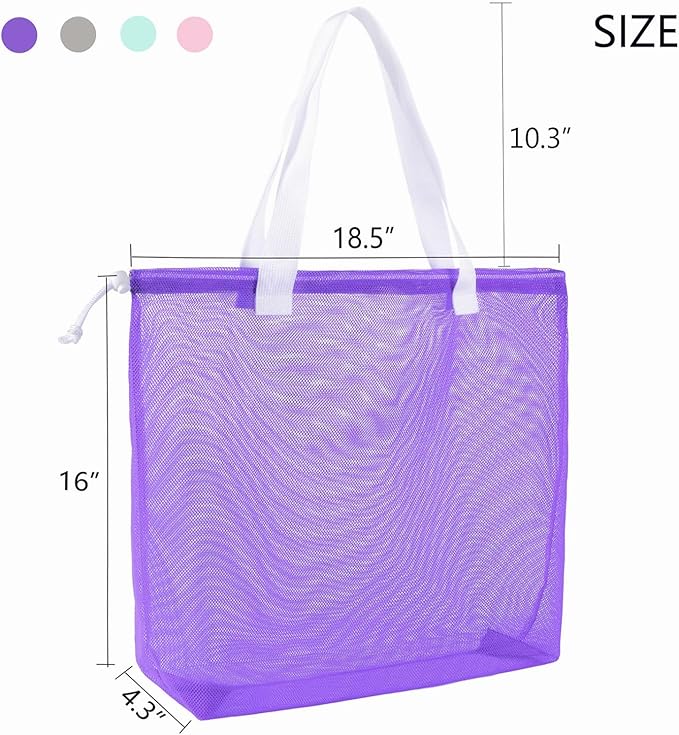 Reusable 4Pack Colorful Mesh Beach Tote Bags,Mesh Shopping Bag With Drawstring For Travel,Toys,Gift Or Laundry … …