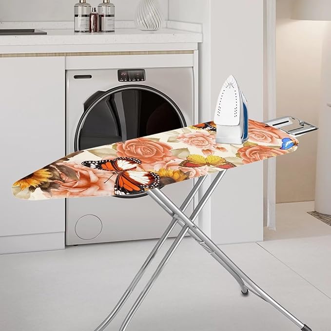Butterfly Floral Ironing Board Cover Full Size Scorch Resistant Padding Heat Reflective Iron Board Cover Elastic Edge Scorch and Stain Resistant Thick Padding