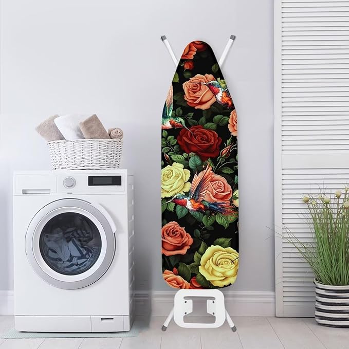 Hummingbird Rose Ironing Board Cover Standard Size 15 x 54 Stain Resistant Fasteners Elastic Edge Ironing Cover