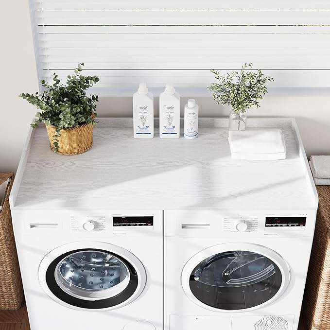 Washer Dryer Countertop, 27.5" x 54“ Wood Washer and Dryer Countertop with Edge Rails for Laundry Room Organization and Storage, White