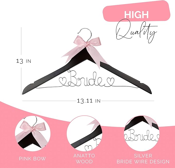 Bride Hanger for Wedding Dress, Wooden Gown Display with White Finish, Elegant Keepsake for Ceremony Photos, Bridal Shower Gift, Getting Ready Accessory for Special Day(Anatto Wood)