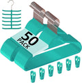 VECELO Premium Velvet Clothes Hangers Suit Heavy Duty (50 Pack)-Non Slip & Space-Saving with 6 Finger Clips & 2Tie Rack Excellent for Men and Women,Light Teal
