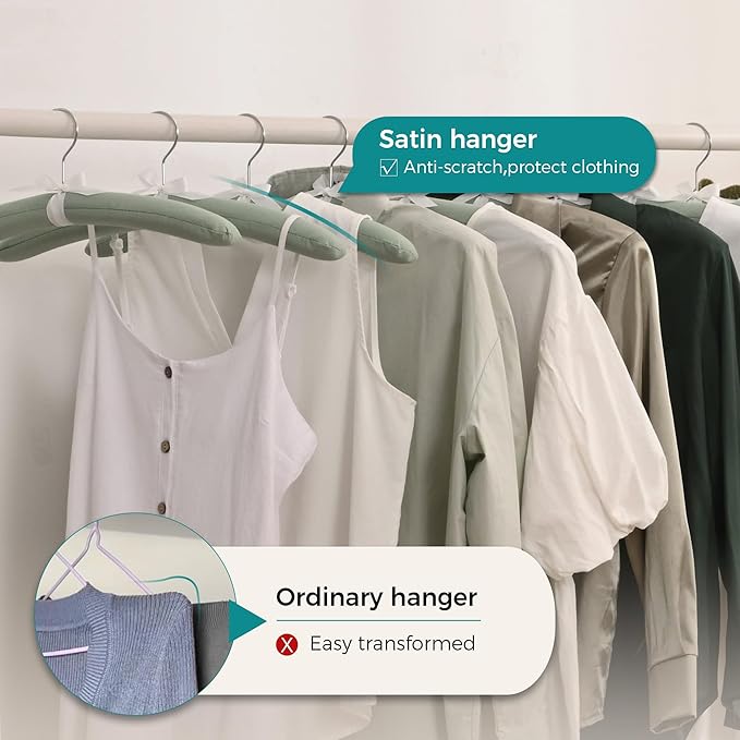 JS HANGER Padded Hangers - 17 Inch Extra Large Heavy Duty Fabric Covered Coat Hangers No Shoulder Bump for Women Clothes, Sweaters, Dresses, Clothing, Weddings, Lingerie Pack of 10, Mint Green