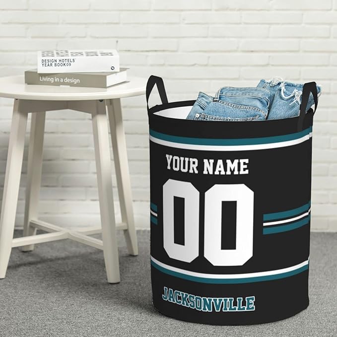 Custom Jacksonville Laundry Hamper Personalized Laundry Basket Customized Name And Number Collapsible Storage Basket for Bedroom Bathroom Living Room Gifts
