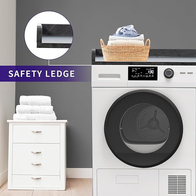 Life Finds 54 inch Washer Dryer Countertop with Safety Ledge for Laundry Room Organization, Black Marble Pattern, LF-WDCT1BM