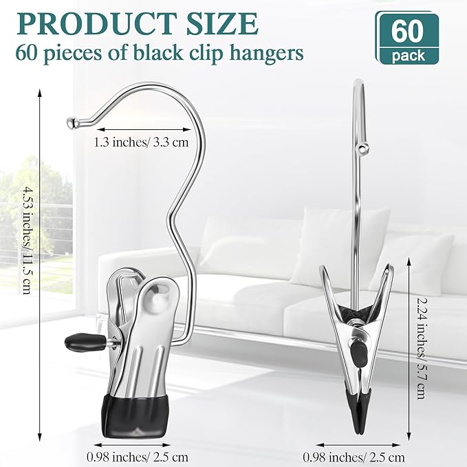 Yinder Boot Hangers Clips Laundry Hooks Hanging Stainless Steel Clothes Pins Portable Hangers for Closet Travel Socks Pants Handbags Hats Towels (Multicolor,60 Pcs)