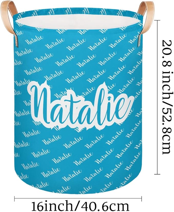 Personalized Laundry Basket, Custom Gift Laundry Hamper, Collapsible Nursery Waterproof Laundry Baskets, Dirty Clothes Toy Hamper with Handles Name Blue