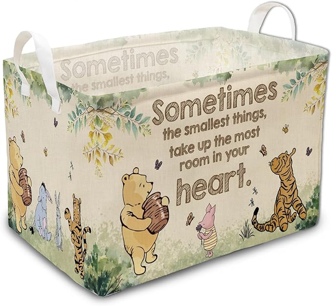 Vintage Winnie Nursery Hampers with Handles, the Pooh Storage Basket Decor, Winnie Baby Nursery Hamper Decor, Foldable Canvas for Bathroom and Bedroom SetClothes,Toys Bin