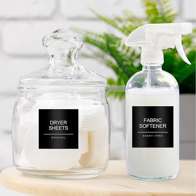 Minimalist Laundry Room Labels，30 Matte Waterproof Labels for Jars Spray Bottles and Detergent Dispensers, Preprinted Laundry Room Organization Labels Set(Black), Large, TCD-87