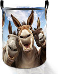 Funny Donkey Laundry Basket Hamper for Boys Girls Kids Adults, Foldable Waterproof Oxford Clothes Storage Bin, Farm Animal Organizer for Bedroom Bathroom Room Decor 19.7"x15.8"