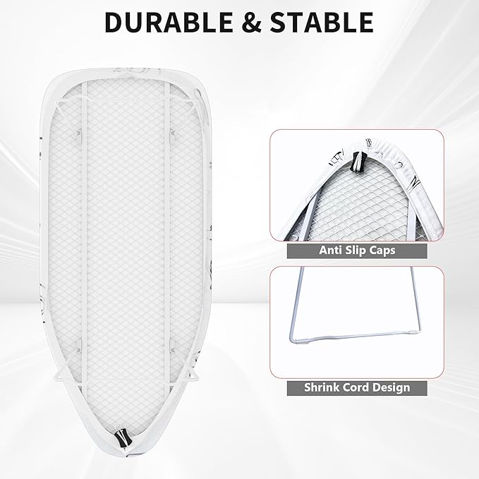 Small Tabletop Ironing Board with Heat Resistant Cover and Pad, 28"x12" Portable Compact Iron Board with Non-Slip Folding Feets for Small Spaces, Travel, Home, Apartment and Laundry, Patterned White
