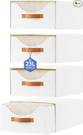 4 Pcs 16.5" Closet Drawers and Large Size Clothes Storage Bins Push-Out Storage Stackable Shelf Drawers with See-Through Window Closet Organizers for Bedroom, Living Room, Under Bed, White