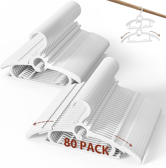 Baby Clothes Hangers 80PCS, 11"-14" Extendable and Stackable Kids Hangers, 45g Ultra-Thick Space Saving Non-Slip Plastic Hanger for Infant, Toddler and Nursery Closet, White