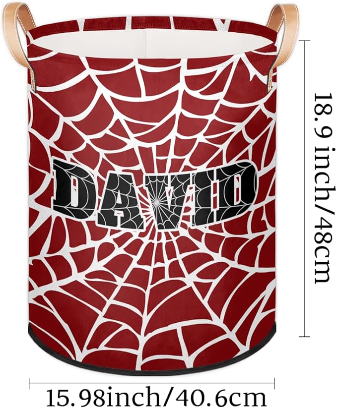 Spider Wed Personalized-Laundry-Hamper-Basket for Kids Custom Name Collapsible Storage Organizer Bin Dirty Clothes Toys Hamper for Boys Nursery in Laundry, Bedroom, Bathroom