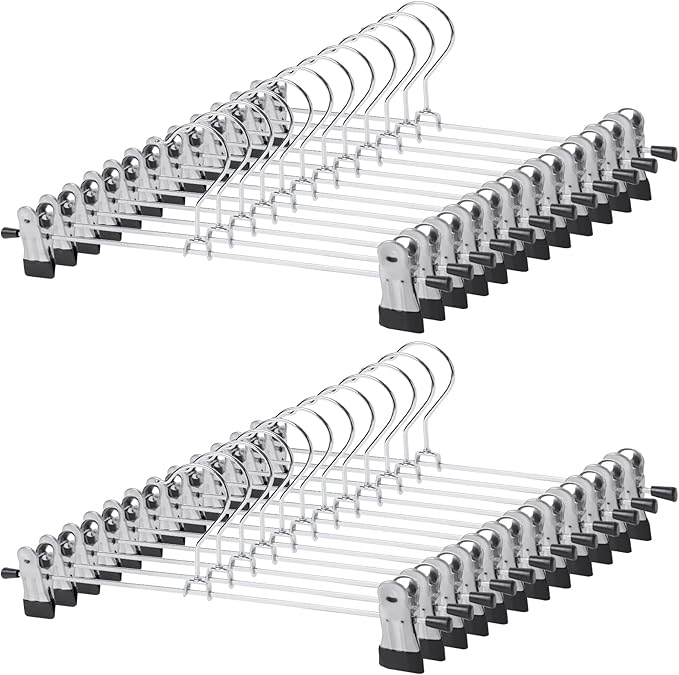 GoodtoU Pants Hangers with Clips, 30 Pack, Non-Slip Rubber Tips, Slim Space-Saving Hangers Trouser Shorts Jeans Adjustable for Men Women Apartment Dorm Organizer
