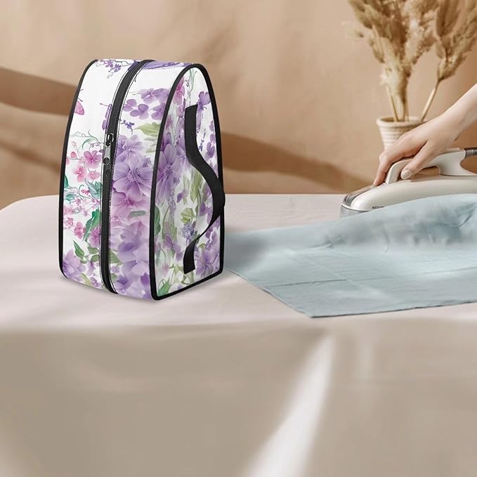 Purple Flower Travel Iron Holder Case Irons Carrying Organizer for Most Iron and Accessories Iron Portable Storage Bag for Dustproof Bag,Easy to Carry