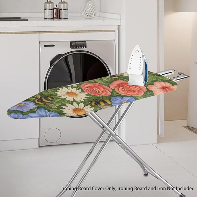 Rose Ironing Board Cover Non Stick Scorch Ironing Board Cover and Pad Standard Size 15x54 Inch Scorch Resistant Pressing Cloth for Iron