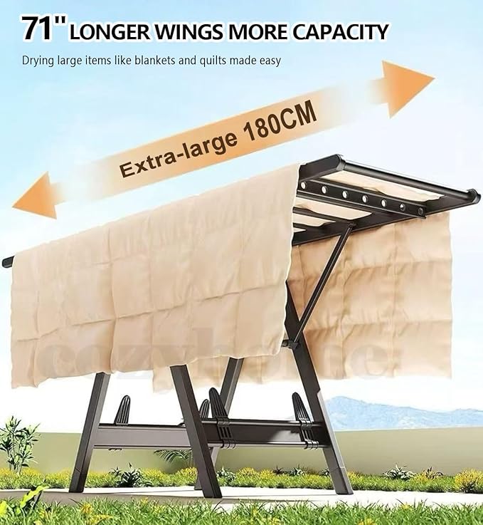 Heavy Duty Clothes Drying Rack Foldable –71" Extra Large Clothes Airer Drying Rack, Extra-ThickMetal Laundry Dryer Stand with Wheels, Free-Standing Design Indoor & Outdoor Use, 71inchx17.7inch
