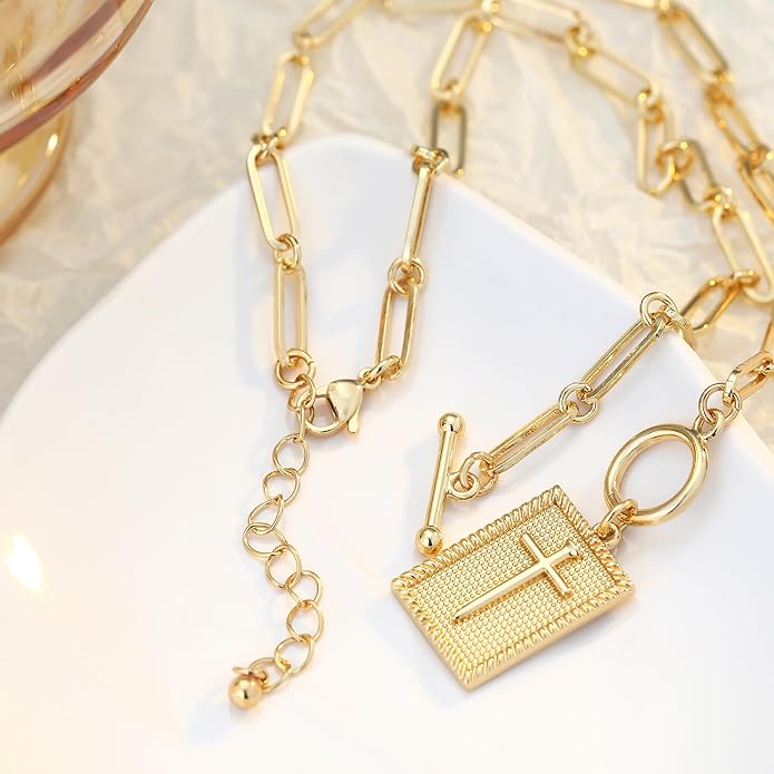 Chunky Gold Necklace for Women Gold Evil Eye Cowboy Pendant Necklace Dainty Paperclip Chain Vintage Luck Amulet Choker Necklaces Celestial Jewelry Gift