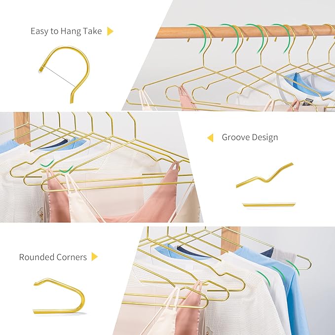 Nature Smile 45CM Heavy Duty Metal Hangers, Space Saving Suit Hangers, Metal Clothes Hangers, Coat Hanger, Standard Suit Hangers Ideal for Everyday Use, 10 Pack, Gold
