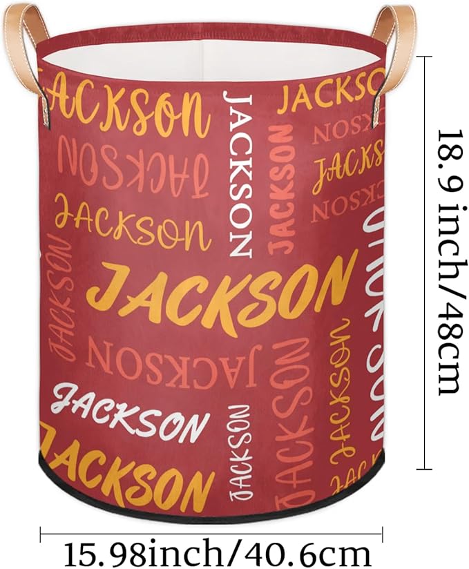 Custom Name Large Laundry-Basket for Kids-Boys-Girls, Personalized Foldable Waterproof Laundry Hamper Dirty Clothes Toys Storage Bin with Handles,Red
