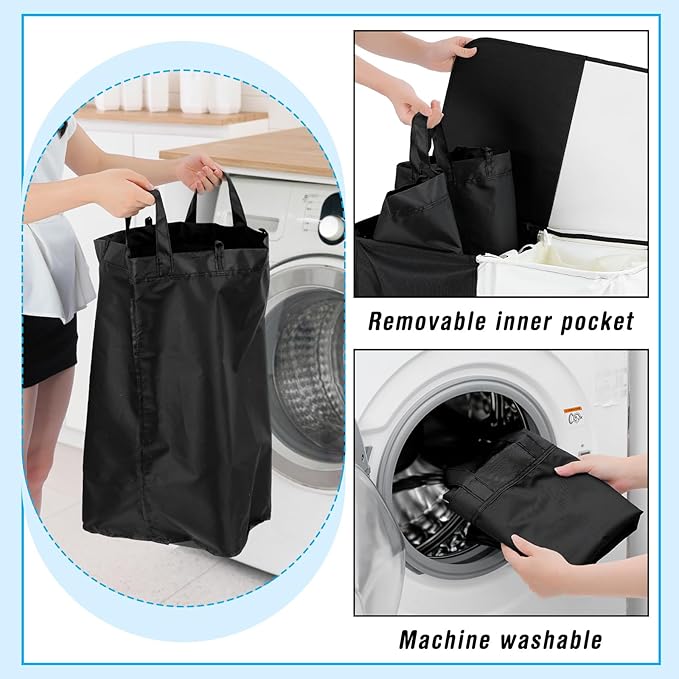 154L Large Double Laundry Hamper with Lid and Removable Bags Laundry Basket 2 Section Collapsible Dirty Clothes Hamper for Bathroom Bedroom for Husband&Wife Parents or Couple (Mr. Mrs.)
