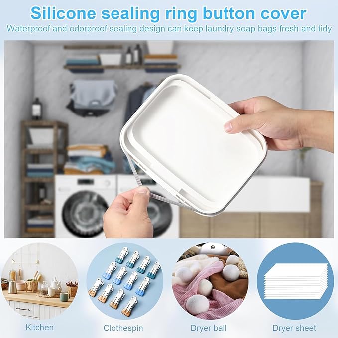 2 Pack Laundry Pods Container for Laundry Room Organization, Laundry Pod Up Holder with 30 Labels and Scoops, Laundry Detergent Powder Container, Dryer Sheet Holder