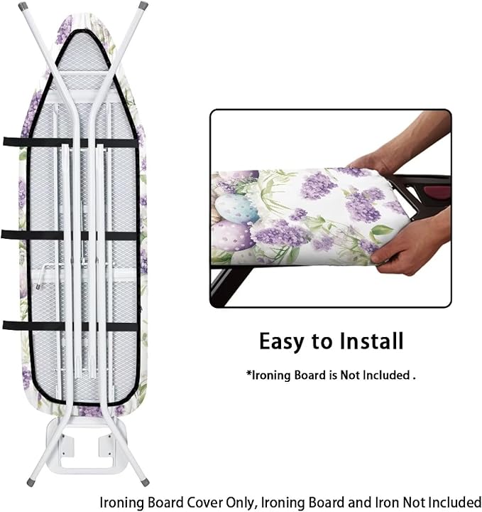 Easter Egg Bunny Lavender Iron Board Cover with Elastic Edge Easter Decor Resist Scorching Table Top Ironing Board Cover Standard Size
