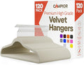 Ivory Velvet Hangers 120 Pack – 360° Swivel Hook, Non-Slip and Space Saving Hangers, Heavy-Duty 11 lbs Weight Capacity - Smooth Velvet Finish for Crease-Free Clothes and Effortless Closet Organization