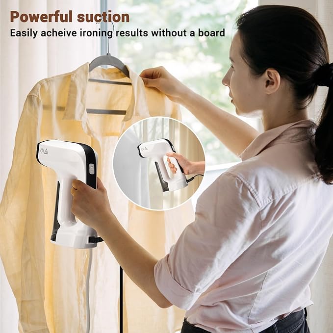 Vacuum Steamer for Clothes, 3200Pa Suction Handheld Clothes Steamer, Dual Mode, LED Display, Portable Travel Steamers for Clothes, Steaming & Ironing 2 In 1, 160ml Water Tank (for 110-120V) - White