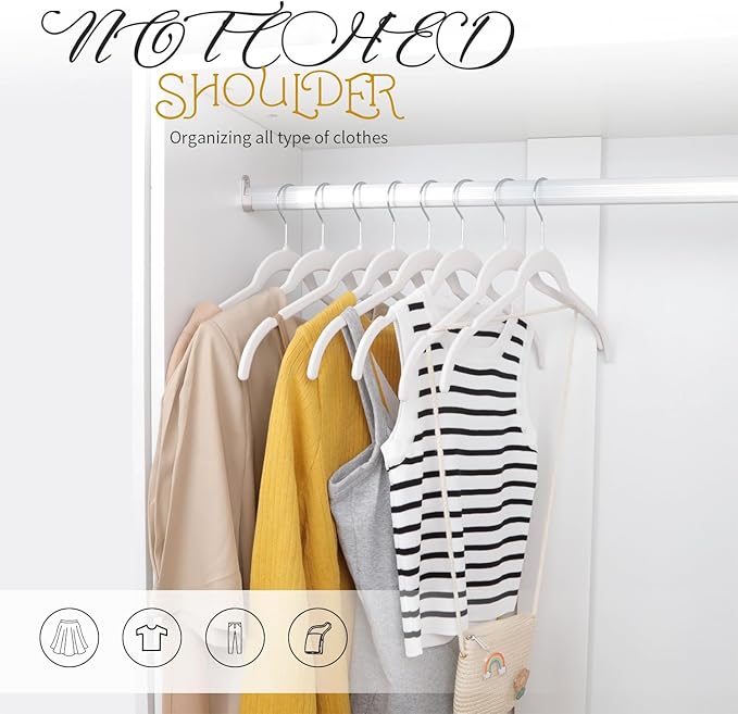 ManGotree 50 Pack Velvet Shirt Hangers for Women, 16.5'' Suit Hangers with 360° Swivel Hook, Non-Slip Coat Clothes Hanger for Tank Top, Shirts, Dress, Blouses, Strappy Dresses (White)