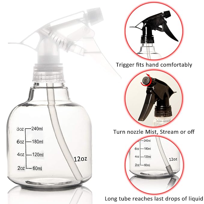 Youngever 6 Pack Empty Plastic Spray Bottles, Spray Bottles for Hair and Cleaning Solutions (12 Ounce)
