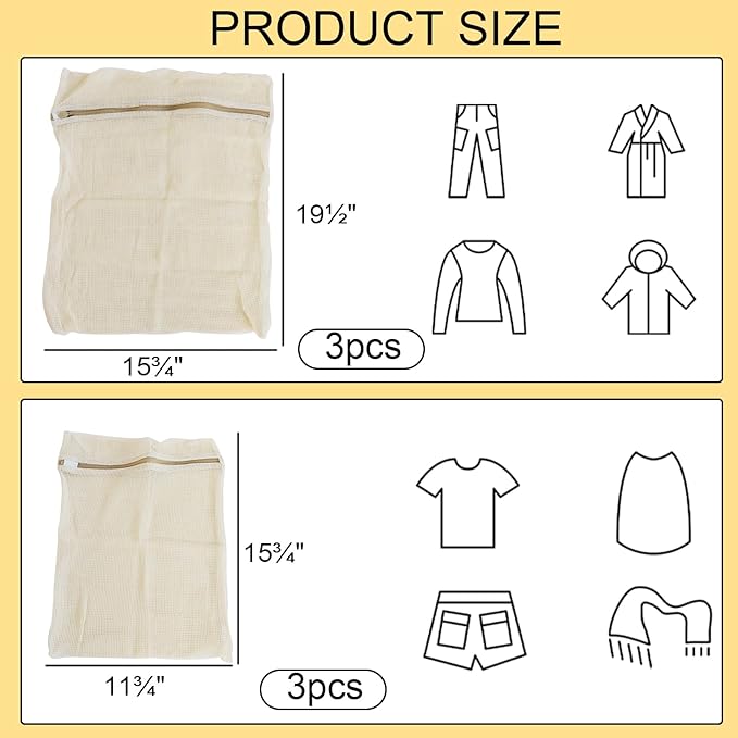6Pcs Mesh Laundry Bags S & M Organic Cotton Washing Bag for Underwear, Clothes, Socks and Delicate Clothes