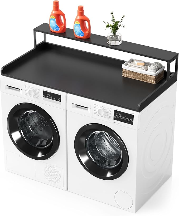 SpaceAid 2-Tier Washer Dryer Countertop, Laundry Topper with Rack Shelf 54" Width x 27.5" Depth x 10" Height Organizer Cover for Washer and Dryer Laundry Hamper Counter Storage (Black)