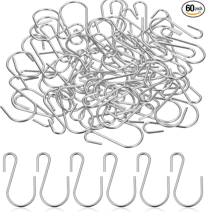 60 Pcs S Hooks for Hanging, 1 Inch Metal Hanging Hook S Shaped Metal Hook, Hanger Connector Hooks Ornament for Hang Jewelry Small Kitchenware Potted Plants(Silver)