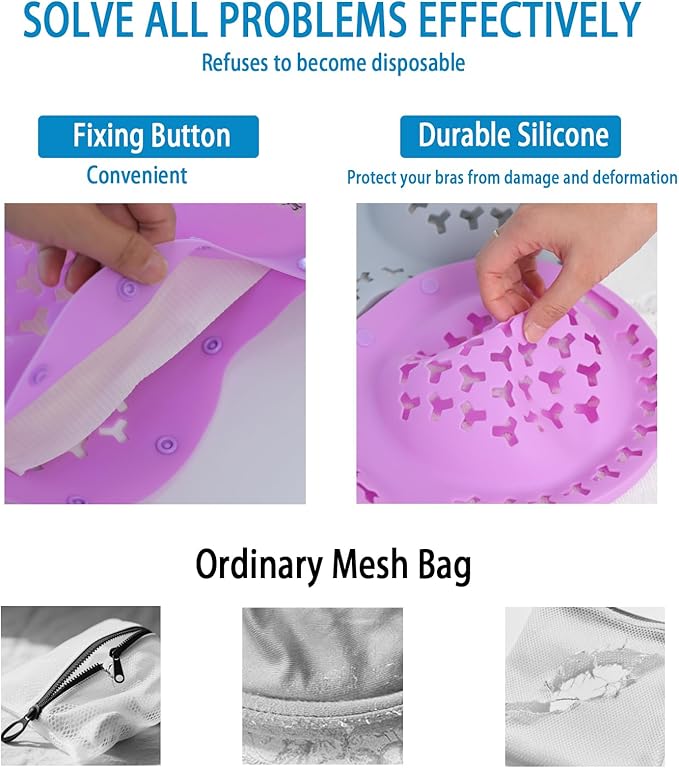 Silicone Bra Washing Bags for Laundry,Delicates Mesh Laundry Bags, Suitable for all Cup Sizes bra,Sports Bras, Swimsuits, Socks & Silk protector,Anti Deformation Lingerie Bag for Machine (purple-2pc)