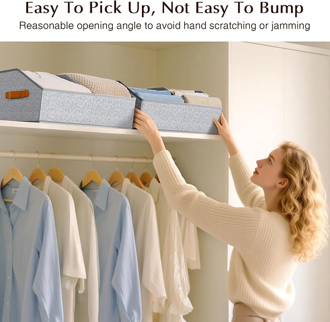 Closet Organizers and Storage Bins - 4 Pack Collapsible Divided Trapezoidal Cube Storage Bins Baskets with Orange Handle for Organizing Clothes Blankets, Toys, Books, Towels(Ant Gray)