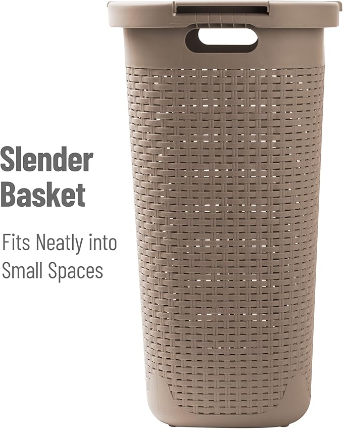 Mind Reader Slim Laundry Hamper with Lid, 60L Tall Clothes Basket, Narrow Tapered Design for Bathrooms, Closets and Laundry Rooms, Plastic, 2 Pack