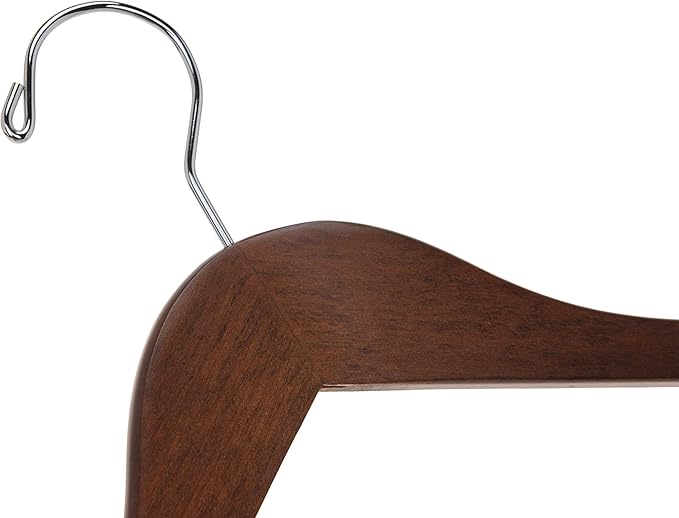 Quality Semi Curved Wooden Suit Hangers, 10-Pack Smooth Finish Solid Wood Coat Hanger with Swivel Hook, Jacket, Pant, Dress Clothes Hangers (Walnut - Chrome Hook, 10)