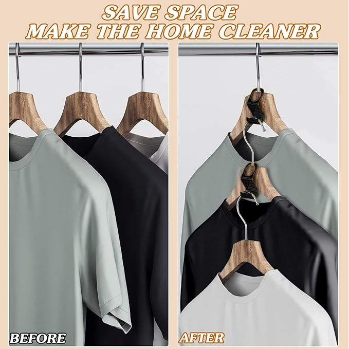 15 Pcs Metal Clothes Hanger Connector Hooks,Stainless Steel Super Sturdy Hanger Extender Hooks, Efficient Closet Space Saver, Easy to Use, Suitable for Heavy Clothing, Fits All Types of Hangers,Black
