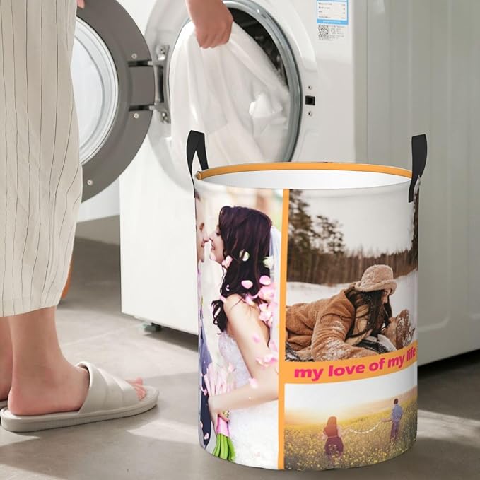 Custom Laundry Basket,Personalized Laundry Hamper With Photo Name,Customized Dirty Clothes Hamper With Handle,Collapsible Storage Basket For Bathroom Living Room Bedroom