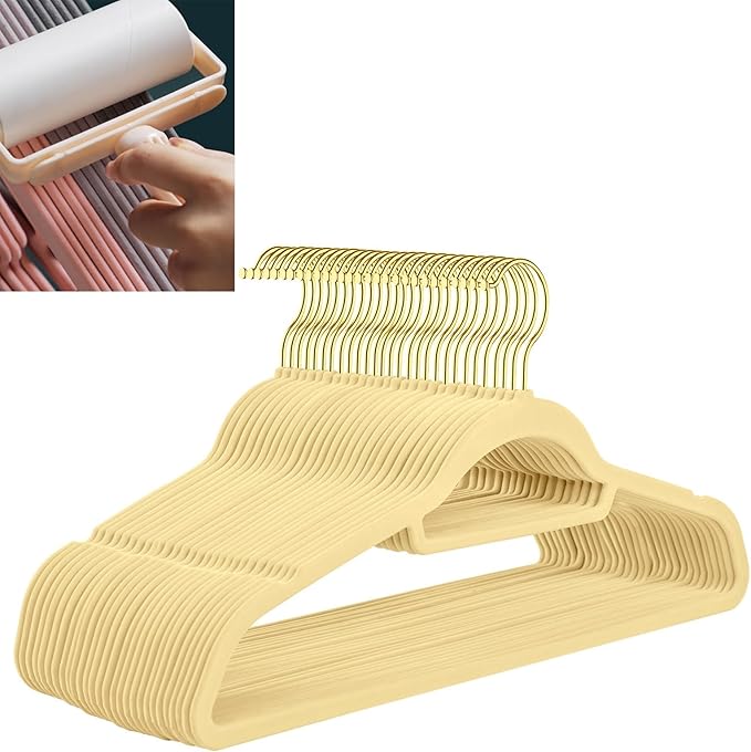 Velvet Hangers,Felt Hangers,Non-Slip Clothes Hanger, Multifunctional Space Saving Clothes Hangers for Wedding Dress & Dress Clothes(Beige 1,20pcs)
