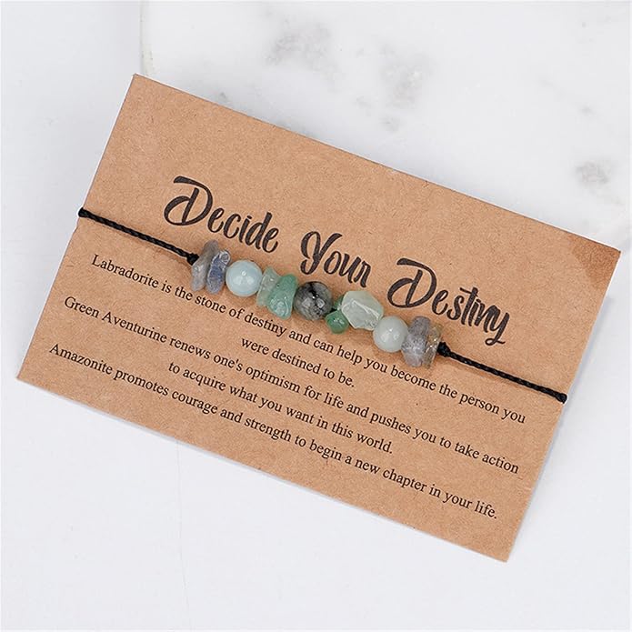 Chakra Gravel Beaded Bracelet with Wish Card for Women Men Adjustable Braide String Spiritual Crystal Stone Bracelet Yoga Meditation Anxiety Relief Jewelry Birthday Gift