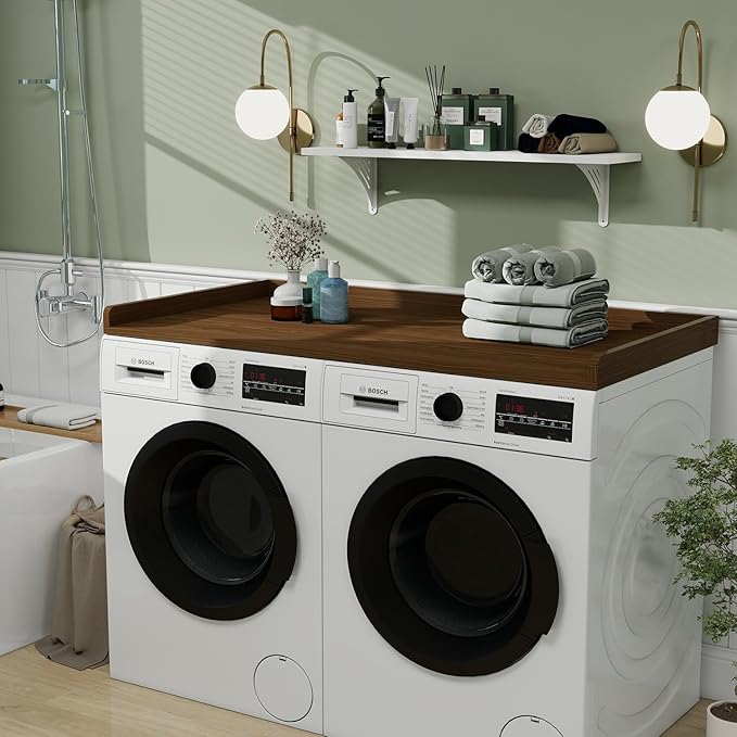Washer Dryer Countertop, 54" Width * 27.4” Depth Washer and Dryer Covers for The Top for Laundry Room Organization, Washer and Dryer Countertop Shelves, Walnut
