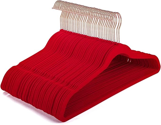 DLD Velvet Hangers Non Slip Suit Hangers 50 Pack， Space Saving Clothes Hanger Premium Velvet Non Slip Hanger Ultra Thin Adult Hanger for Coats, 360° Rotating Silver Hook